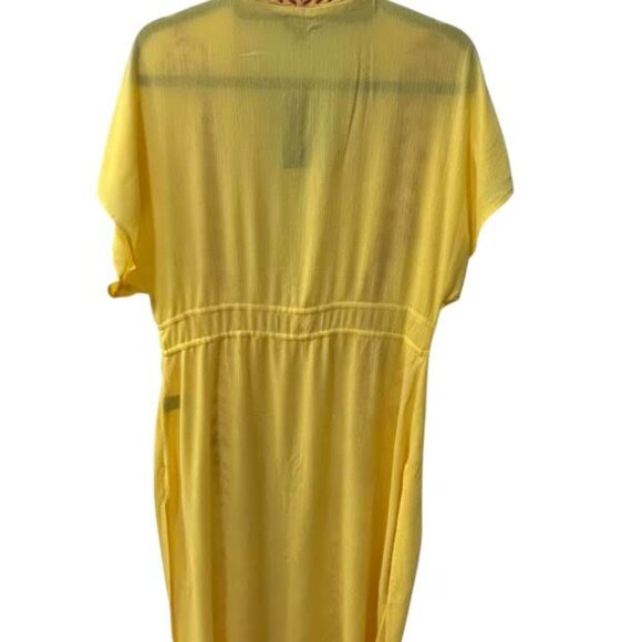 Curations Womens Kaftan Duster Yellow Embroidered Swim Cover Up Boho Gauze NWT - Picture 2 of 10